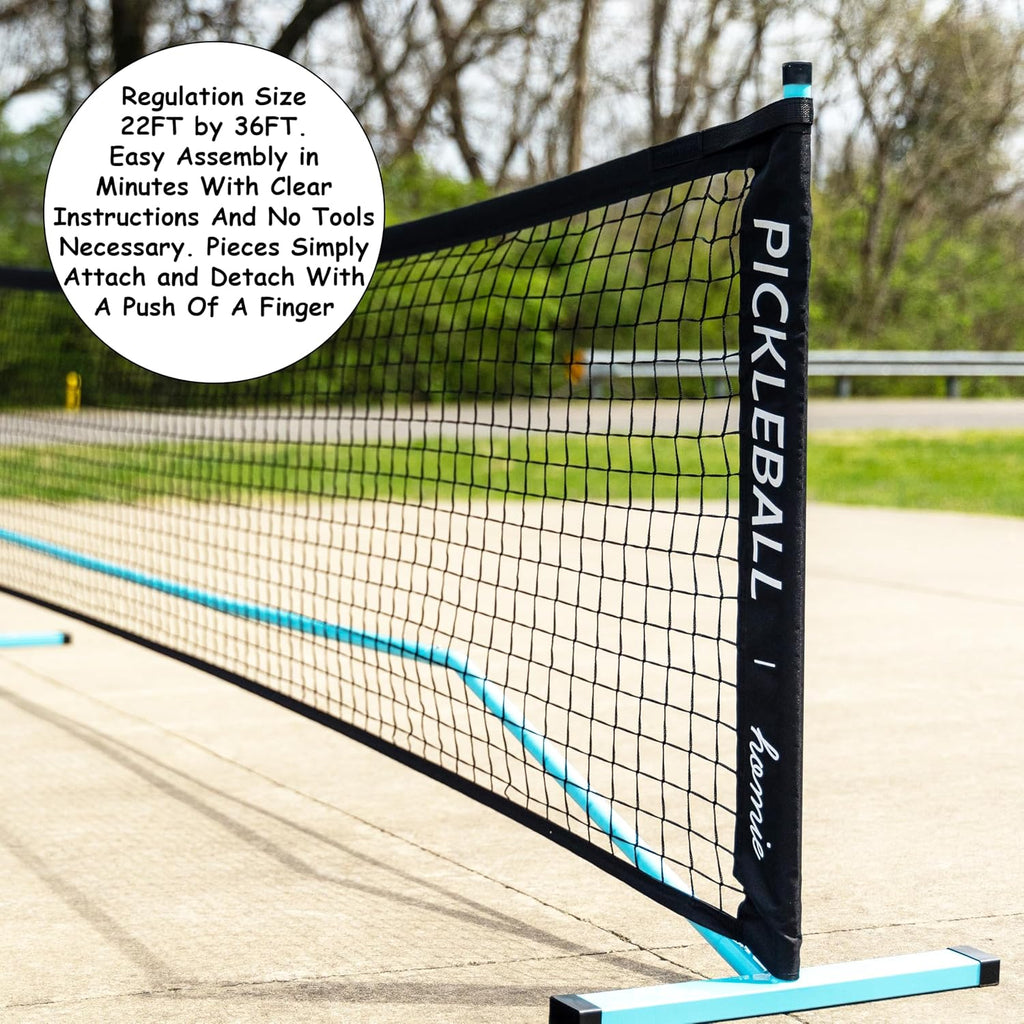 Portable Pickleball Net Set with 4 Paddles, 4 Balls, Backpack Carrying Bag, 22 FT Regulation Size, Easy Setup for
