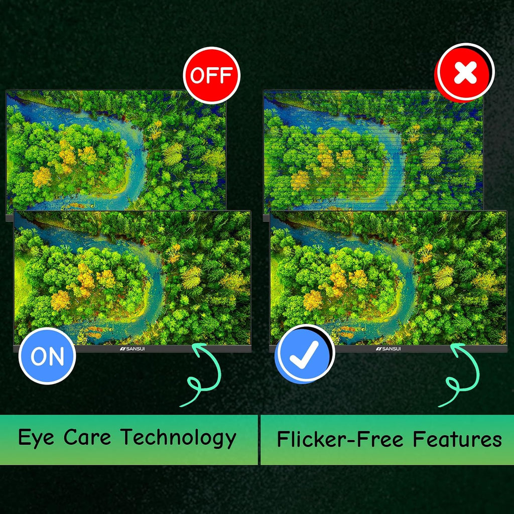 Computer Monitor 24 inch Eye Care FHD 1080P Display HDMI,VGA Ports with 178° Viewing Angle/Frame-Less/Tilt/VESA