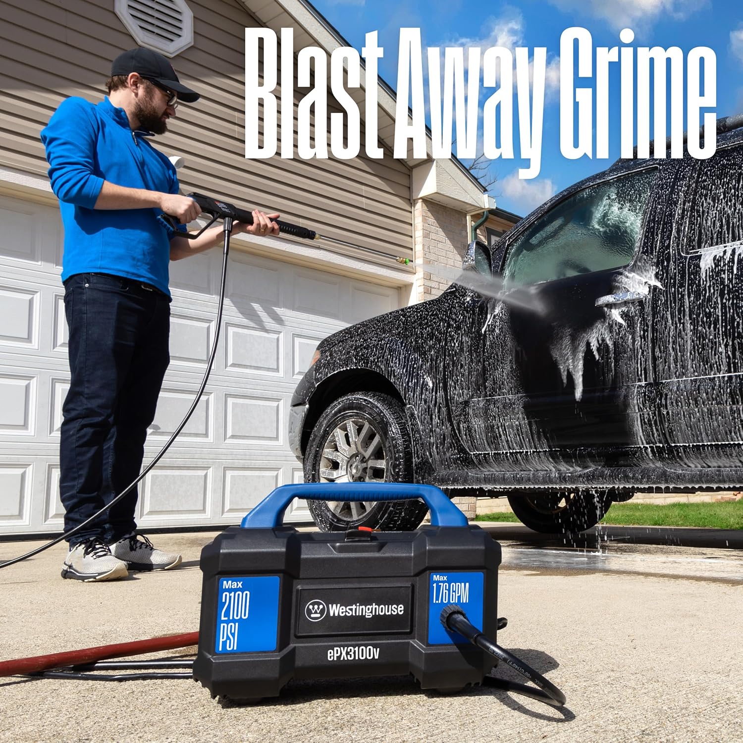 ePX3100v Electric Pressure Washer, 2100 Max PSI 1.76 Max GPM, Built-in Carry Handle, Detachable Foam Cannon
