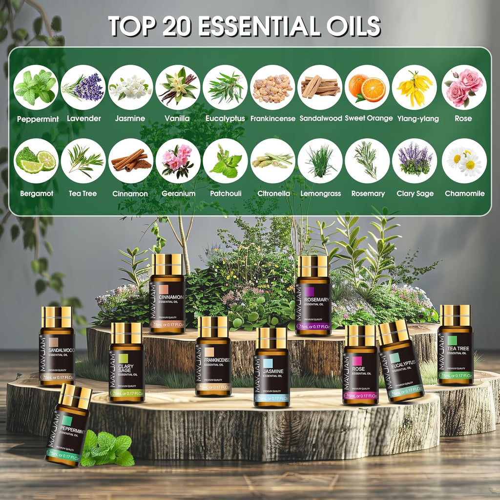 Tea Tree 20 Pcs Pure Essential Oil Gift Set, for Diffuser, Humidifiers, Skin Care, Massage, Fragrance Oil Scent for