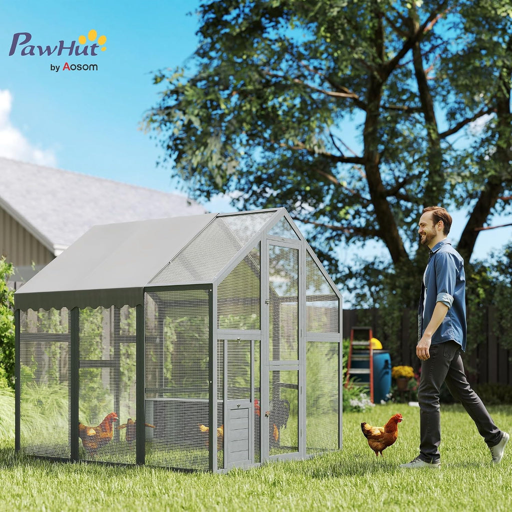Large Wooden Chicken Coop for 6-8 Hens 66" x 72" x 72" Gray