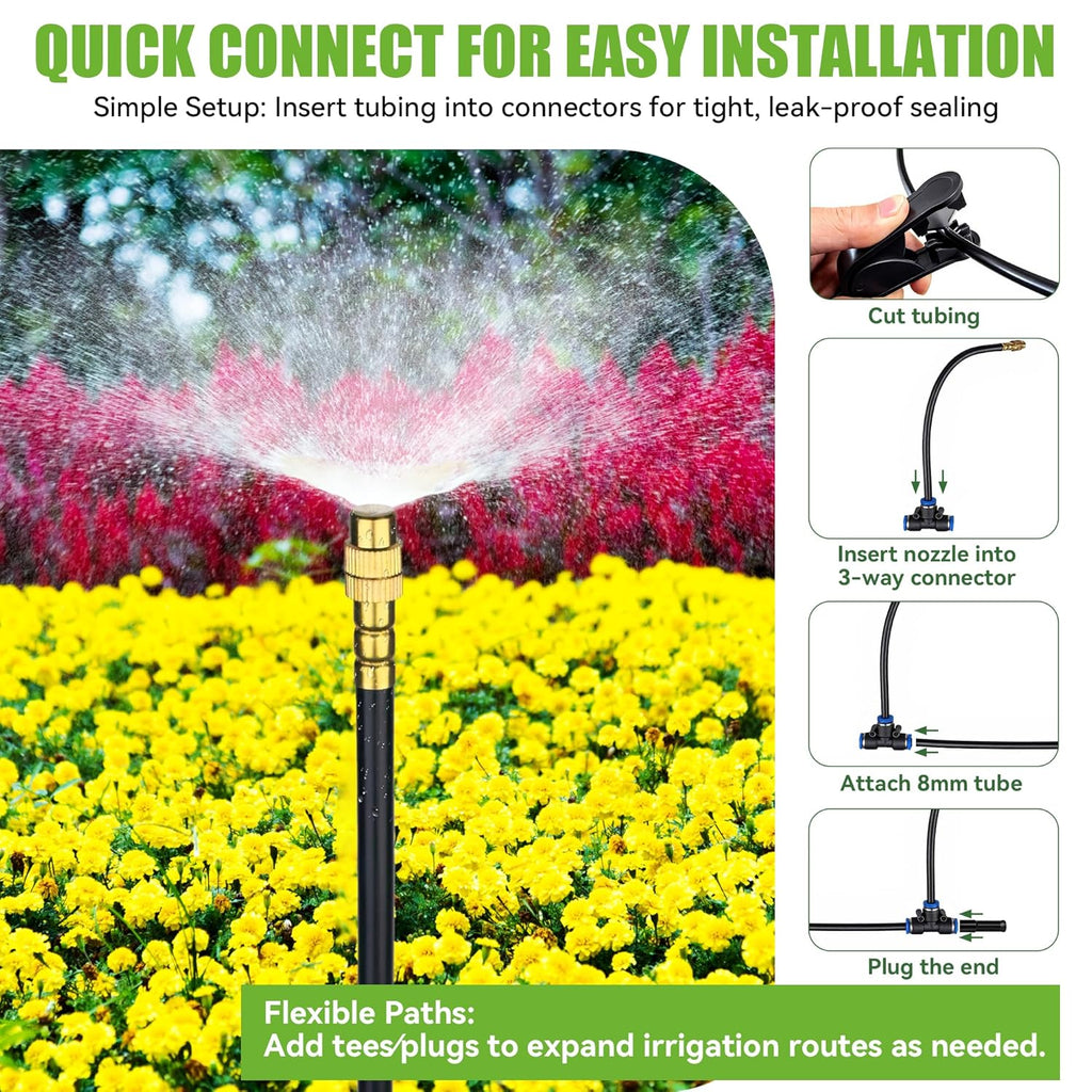 200FT 360° Adjustable Drip Irrigation Kit System for Garden Sprinklers for Yard Garden Watering System with 32