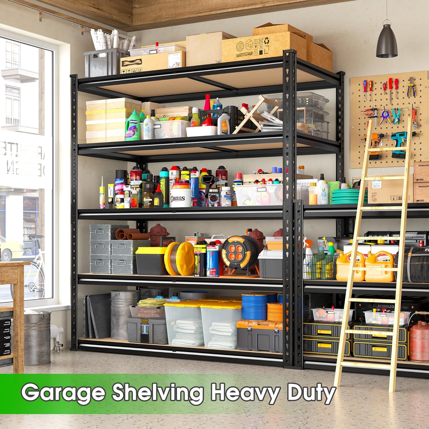 5 Tier Garage Shelving Unit,2300LBS Heavy Duty Metal Storage Shelves,Adjustable Boltless Utility Rack Organizer for