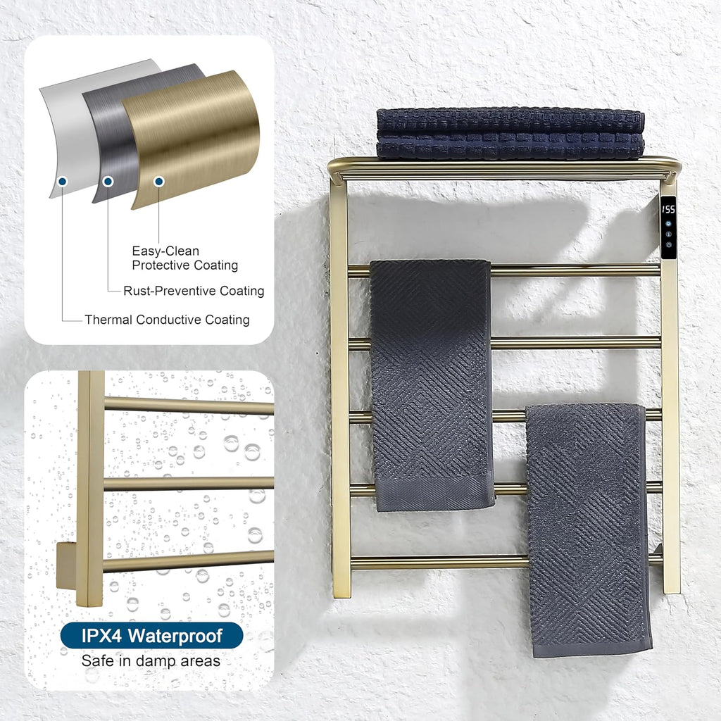 Heated Towel Racks for Bathroom, Hot Towel Warmer with 24hr Timer Stainless Steel Wall Mounted Electric Towel Warmers