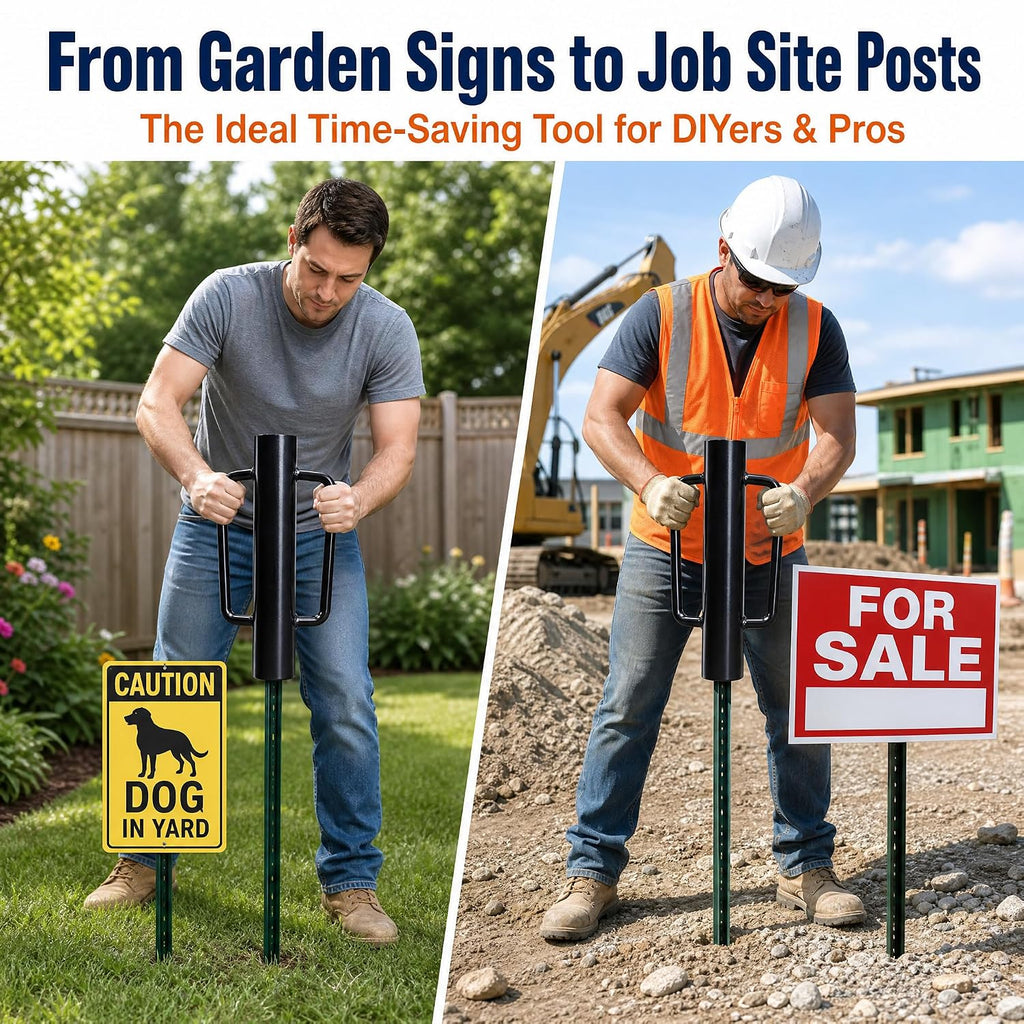 Fence Post Driver, 12LB Heavy Duty T Post Pounder with Ergonomic Handle, 2.7" Inner Dia Steel Posts Hole Diggers Hand