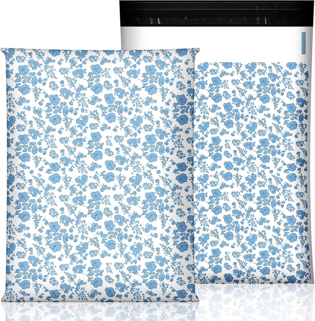 200 Pack Coquette Mailers Bags 10x13 in Floral Poly Mailers, Blue
