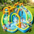 Inflatable Water Slide, Bounce House with 2 Slide for Kids, Inflatable Waterslide Park with Splash Pool, Basketball