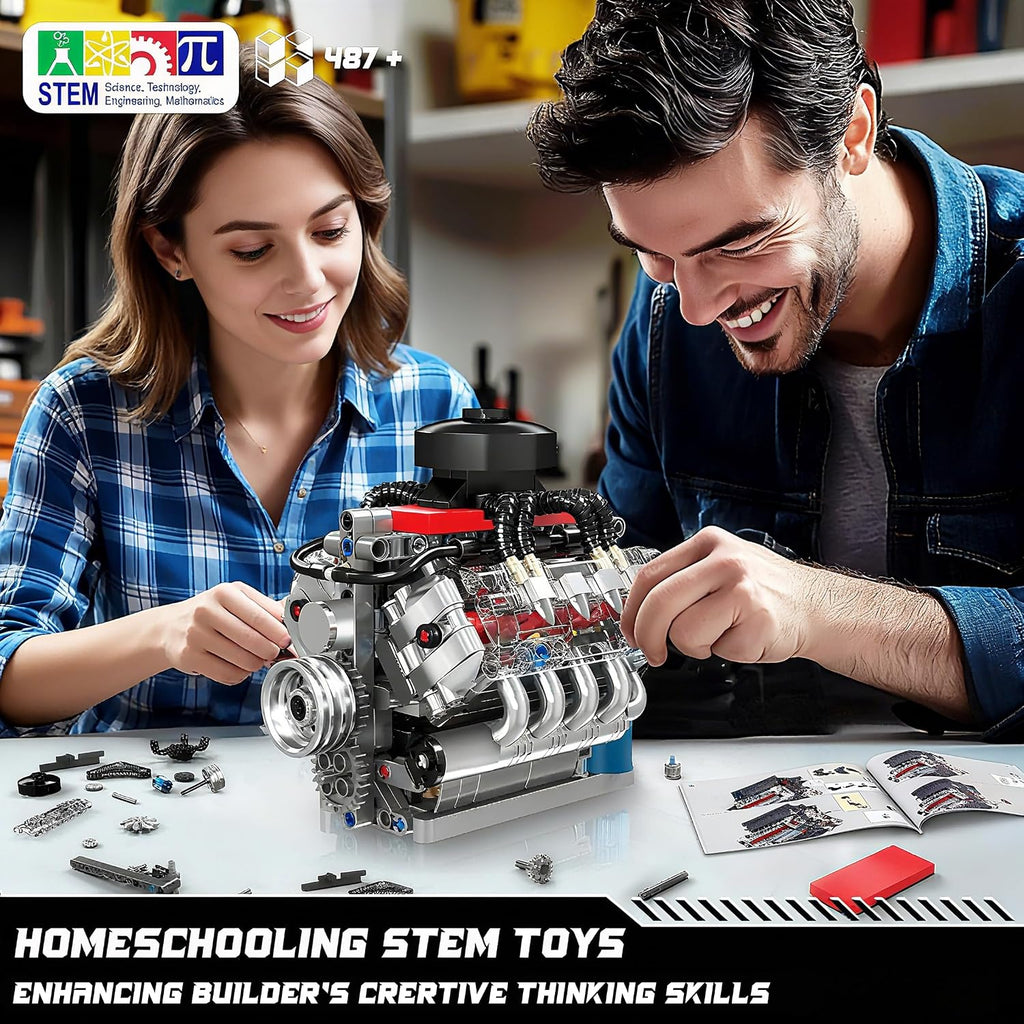10171 V8 Engine Model Kit, Mini V8 Engine Kits that Runs, Build Your Own Car Model Engine with Motor, Collectible