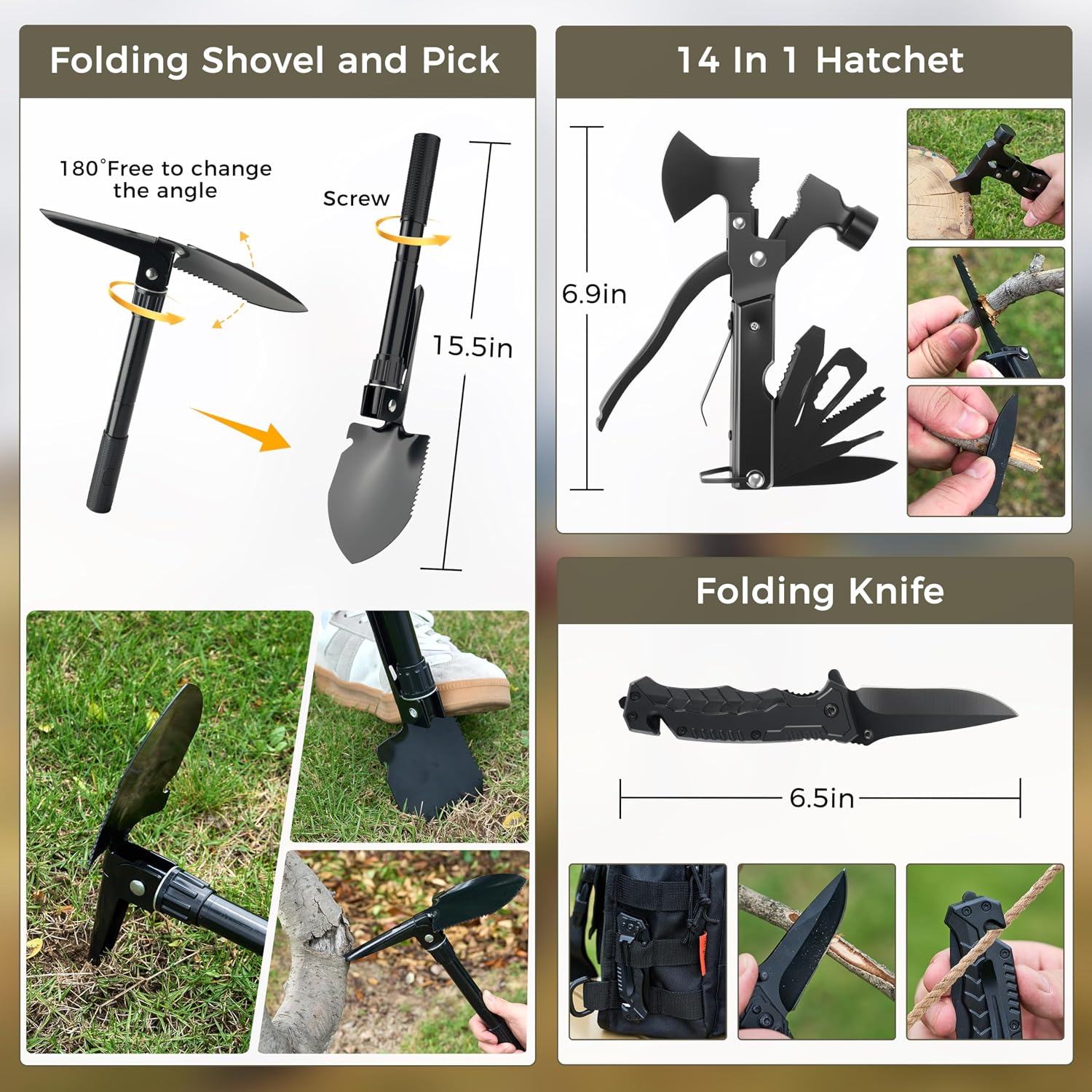 Survival Kit, 246Pcs Emergency Survival Gear with First Aid Kit, Tactical Bag, Camping Axe, Folding Shovel & Solo