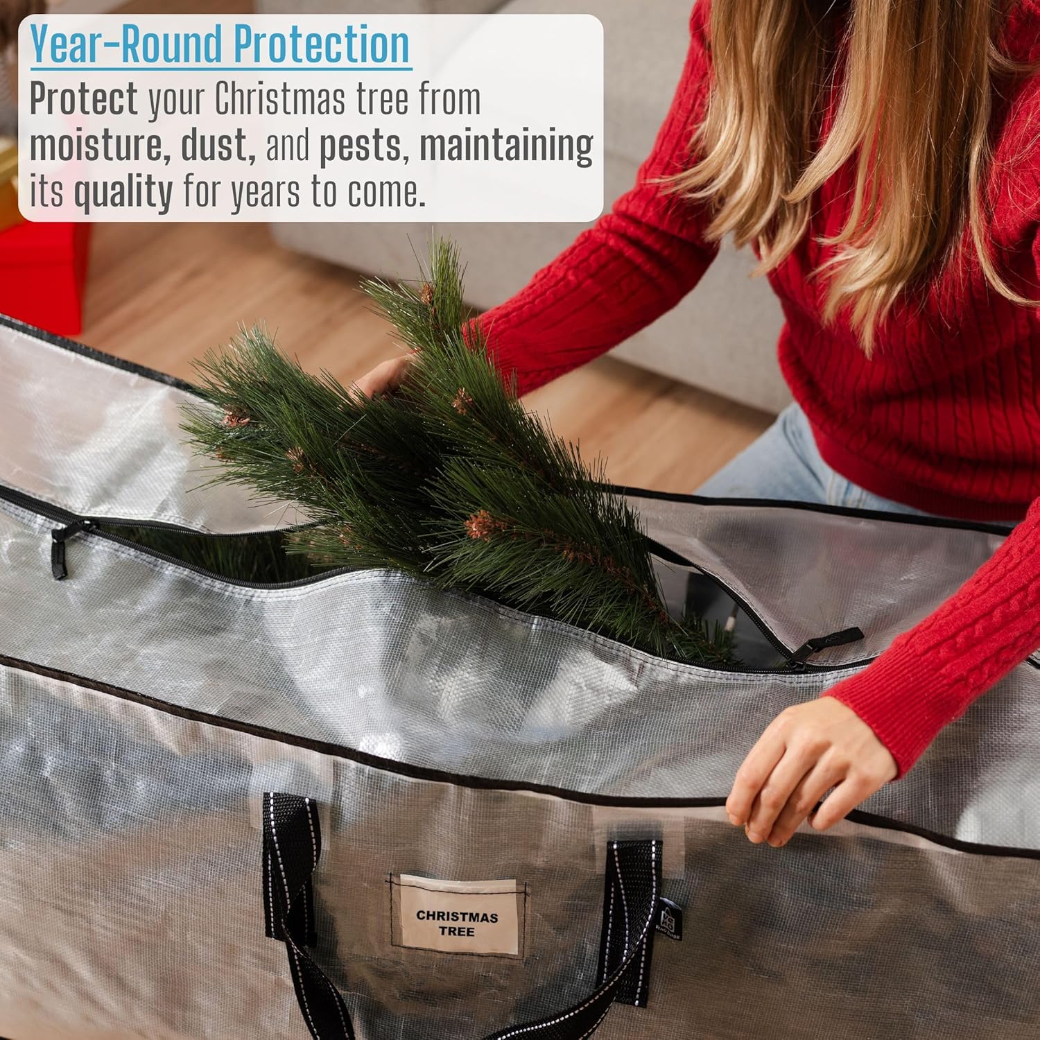 2 Pack Clear Christmas Tree Storage Bag - Fits 7.5 Ft Artificial Trees, Heavy Duty Large Bags with Zipper, Durable
