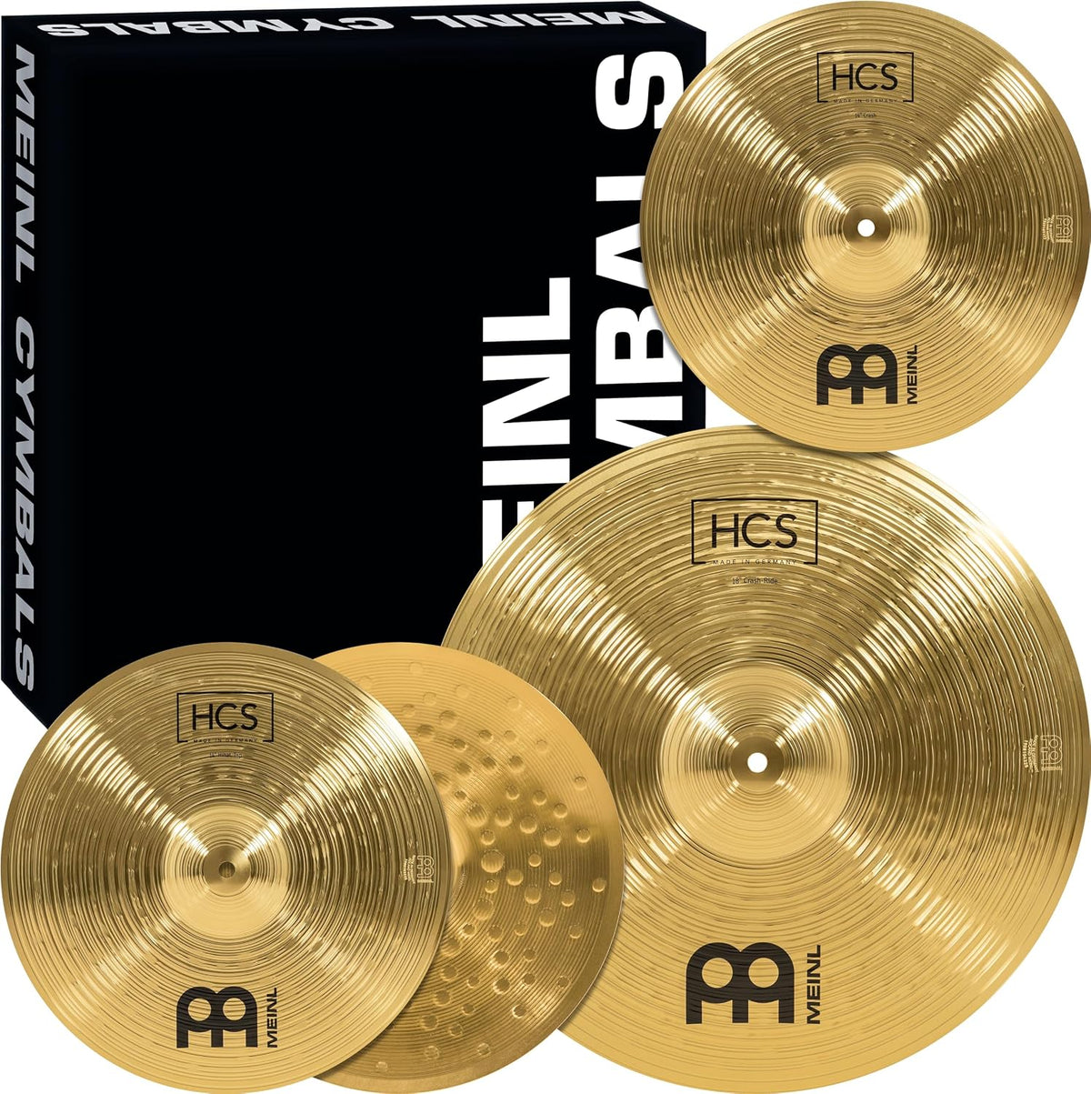 Meinl Cymbal Set Box Pack with 14” Hihats, 18” Crash/Ride, Plus a FREE 14” Crash – HCS Traditional Finish Brass –