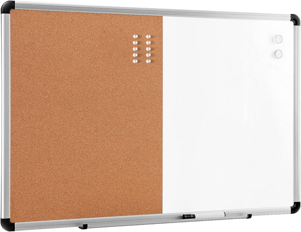 Magnetic Dry Erase Whiteboard & Cork Board Combo, Wall Mounted for Home, Office and Classroom, Aluminum Frame, 36" x