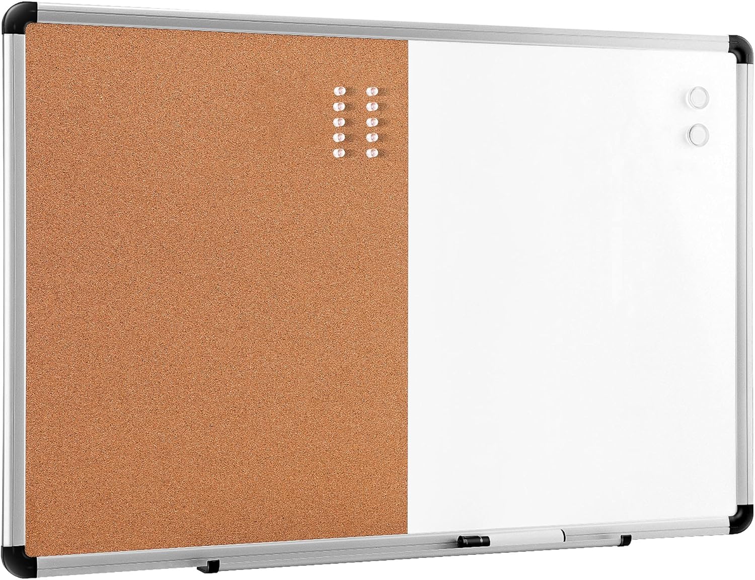 Magnetic Dry Erase Whiteboard & Cork Board Combo, Wall Mounted for Home, Office and Classroom, Aluminum Frame, 36" x
