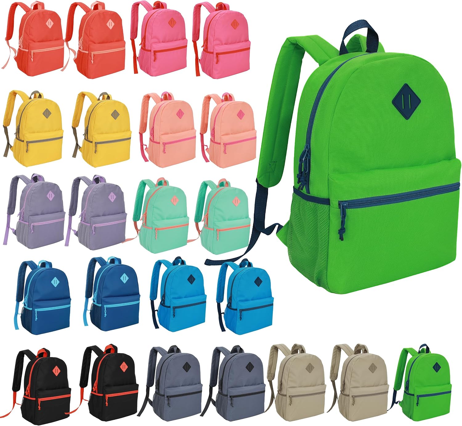 24-Pack 17" Bulk Backpacks for School, Assorted 12 Colors, Durable Bookbags for Students, School Drives, Donations