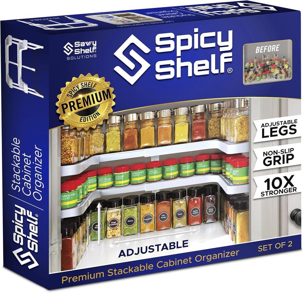 3.0 - Expandable 2 Tiered Spice Rack Organizer for Cabinet & Pantry - Kitchen Seasoning Organizer - Cabinet Spice