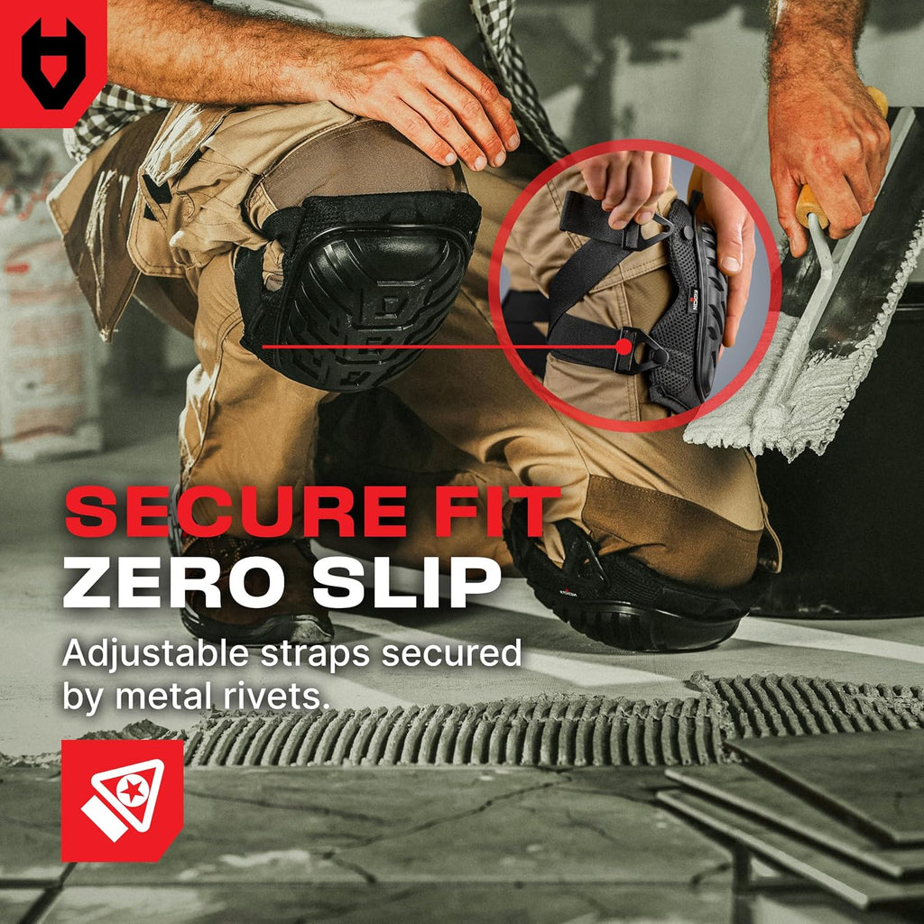 Professional Gel Knee Pads for Work with Soft Foam and Gel Cushion — Heavy Duty Cap, Reinforced Adjustable Straps