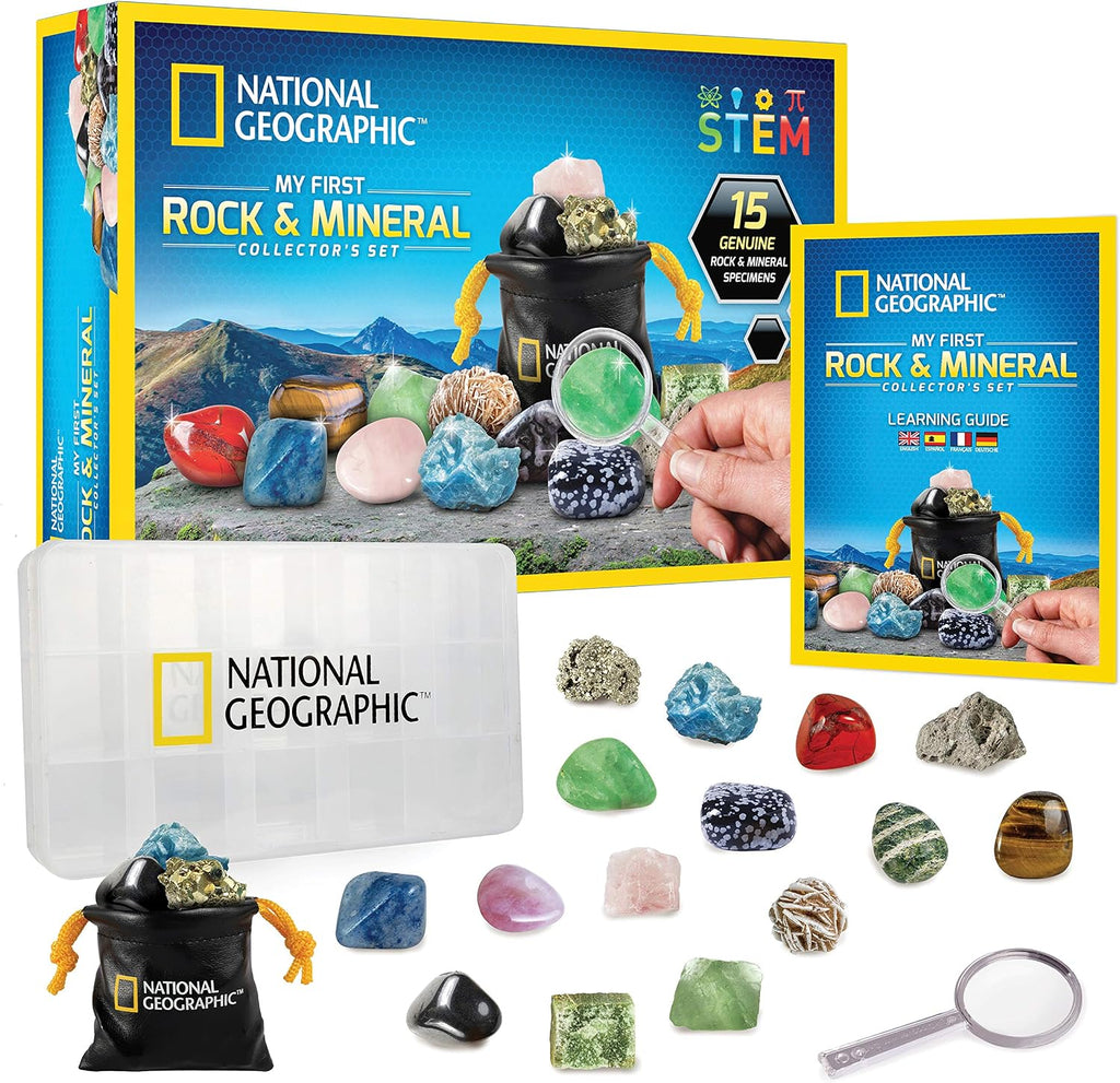 National Geographic Rock Collection Box with 15 Gemstones and Crystals | 15 Gemstones and Crystals, Storage Box