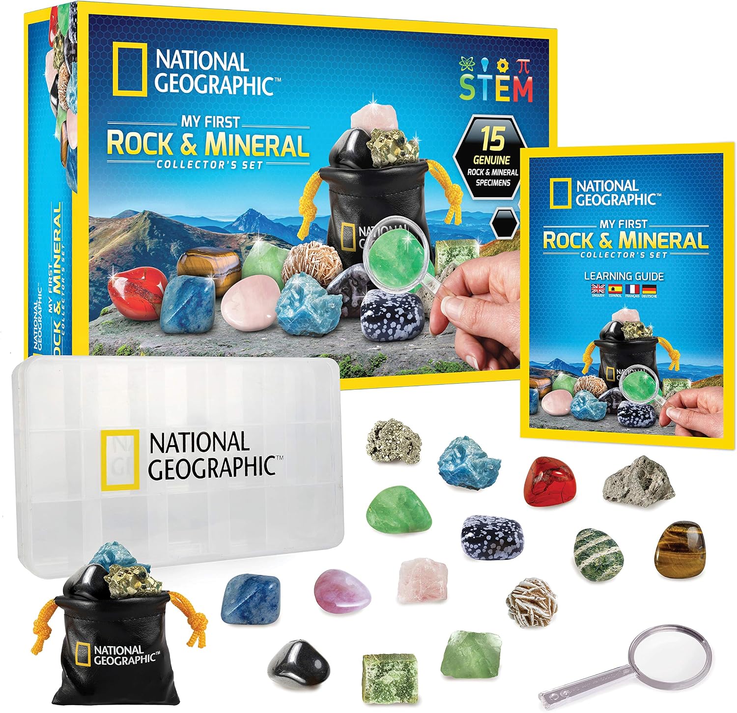 National Geographic Rock Collection Box with 15 Gemstones and Crystals | 15 Gemstones and Crystals, Storage Box