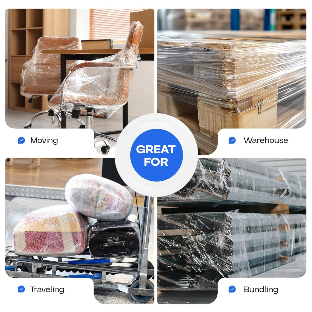 3"x 1000' Stretch Wrap Mini Roll of 80 Gauge (2 Rolls) with Plastic Handle - Extra Sticky Clear Plastic Wrap Film