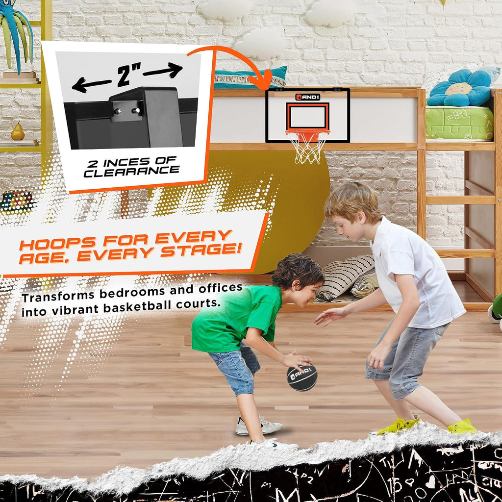 Over the Door Mini Basketball Hoop: 18x12 Shatterproof Backboard, 2 Mini Basketballs, and Hand Pump Included