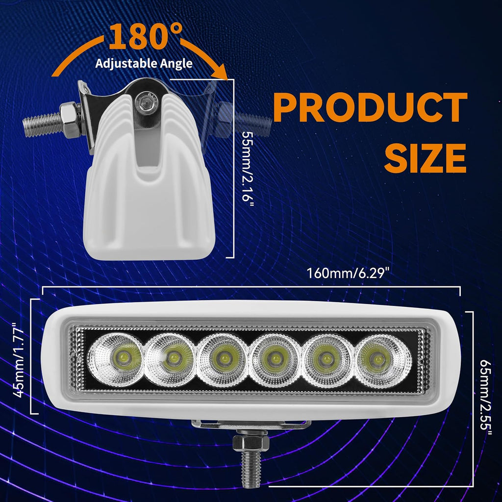 RVZONE 8W 1200LM 120° Marine LED Spreader Lights 2‑Pack, White Housing