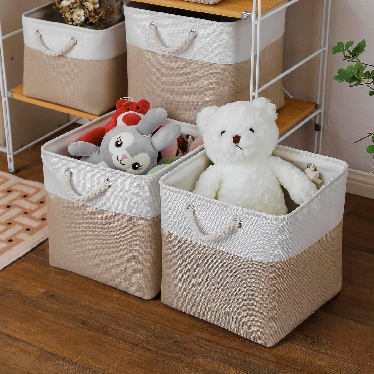 13 x 13 Inch Cube Storage Bins, 6 Pack Extra Large Collapsible Fabric Storage Bin with Ropes, Foldable Storage Cubes