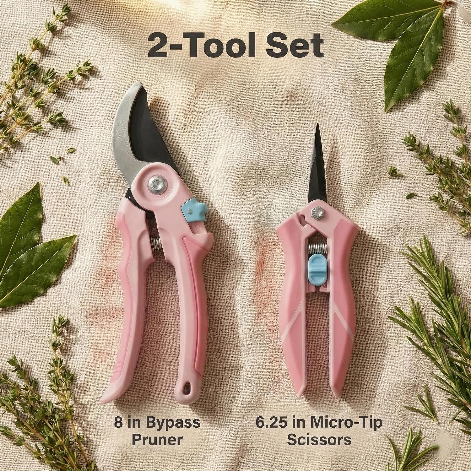 Pruning Shears 2-Pack — 8" Bypass Hand Pruner & 6.25" Precision Snips, SK5 Steel Blades with Non-Stick Coating