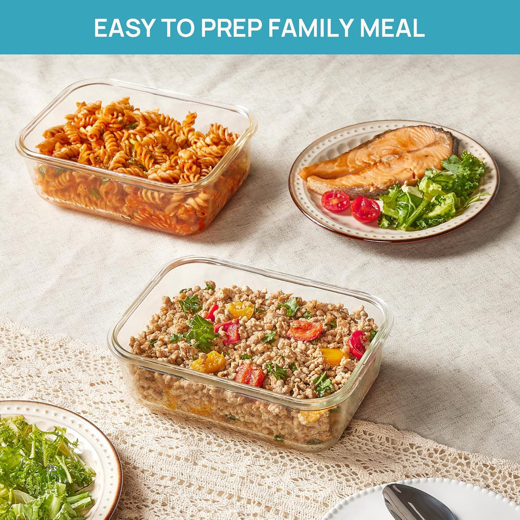 2Pack 1860ml/63oz Large Glass Storage Containers with Lids, Meal Prep Food Container Set with Snap Airtight Lid for