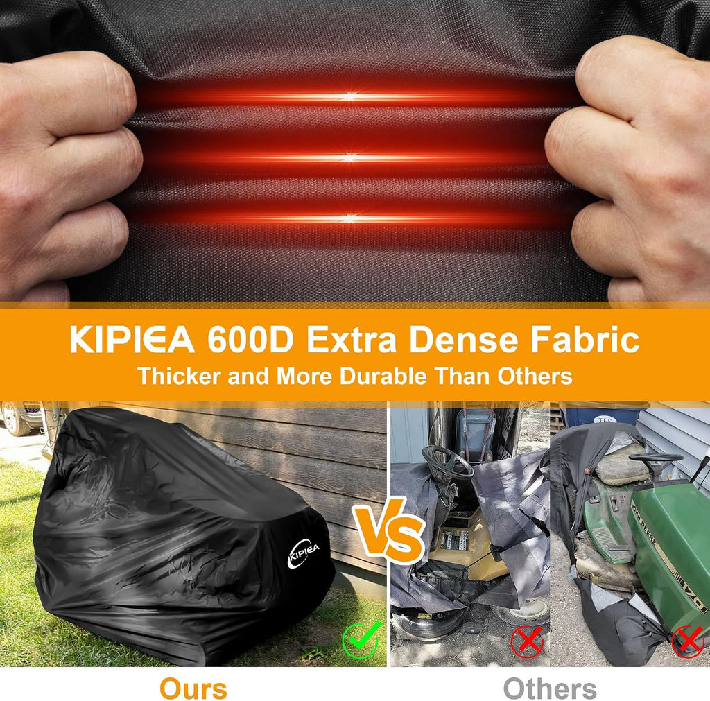 Riding Lawn Mower Cover 600D Heavy Duty Lawn Tractor Cover Waterproof, Universal Fit with 4 Buckles, 2 Drawstrings