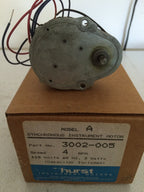 "Hurst 3002-005 Motor, Synchronous; 115 VAC @ 60 Hz; 3 W; 4 RPM; 110 Oz-in @ 175 p/s; 0.25; AB"