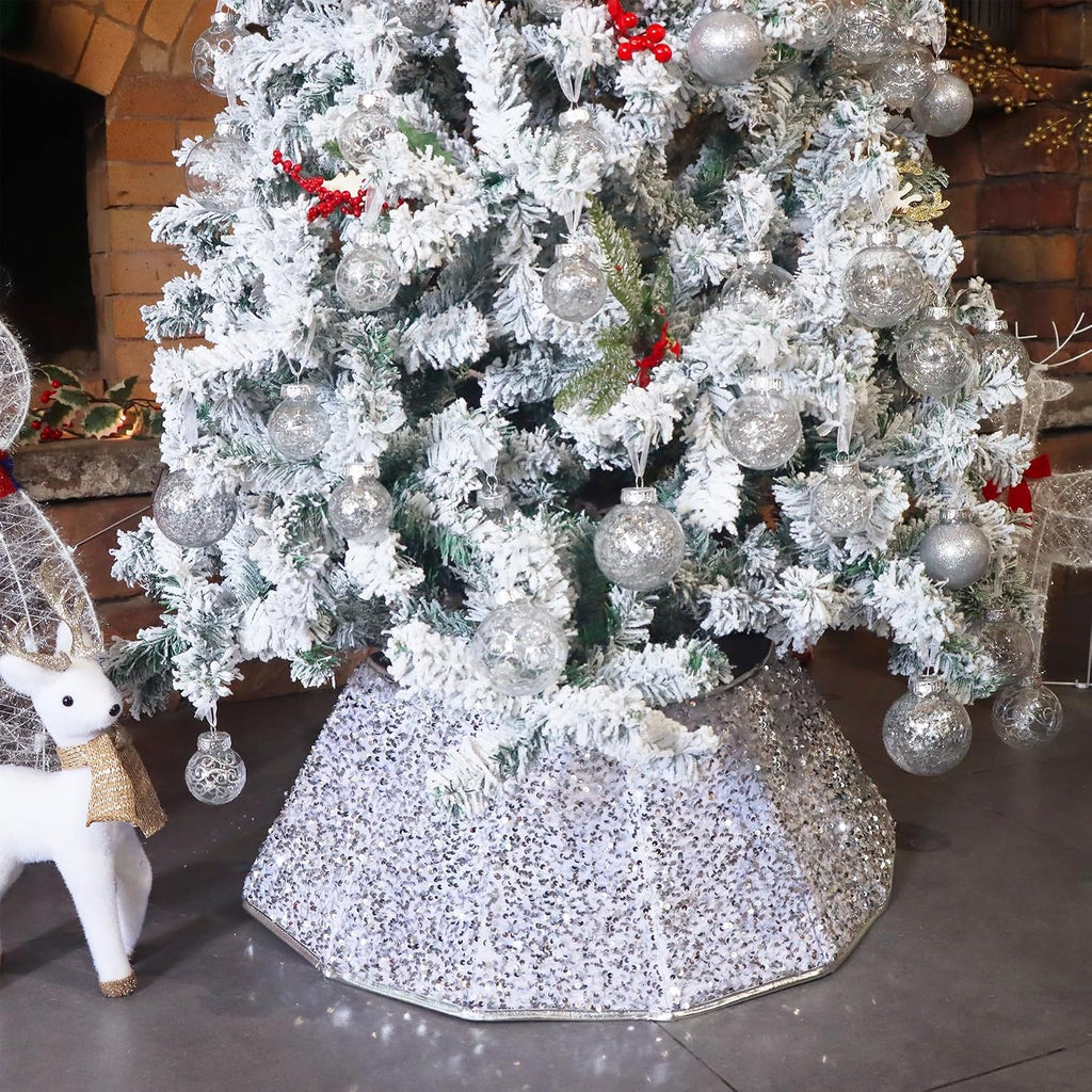 Christmas Tree Collar, Sequin Christmas Tree Skirt, Folable Christmas Tree Ring, Xmas Tree Stand Base Cover for
