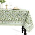CPC Agate Green Block Print 100% Cotton Square Tablecloth 60x60 Inch