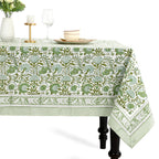 CPC Agate Green Block Print 100% Cotton Square Tablecloth 60x60 Inch
