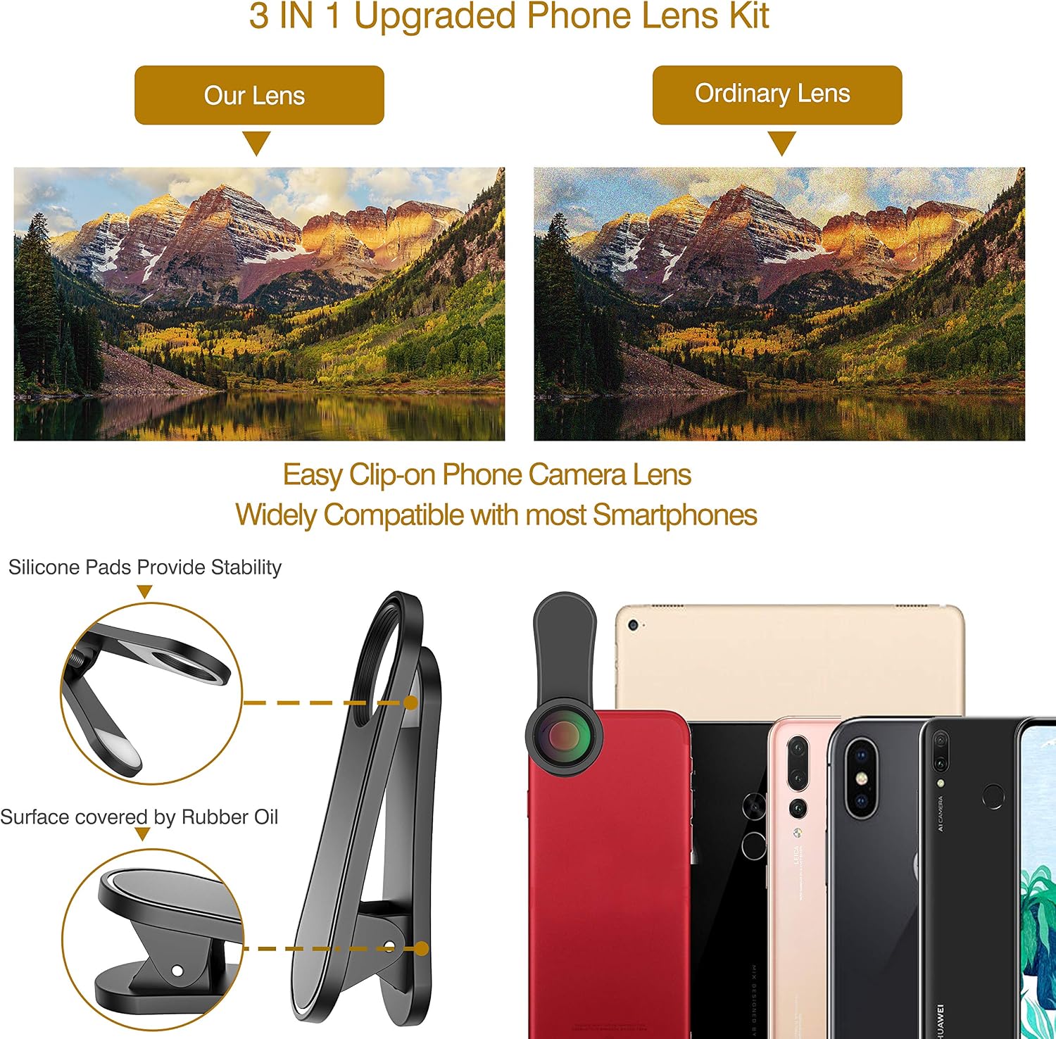 Phone Camera Lens,Upgraded 3 in 1 Phone Lens kit-198° Fisheye Lens + Macro Lens + 120° Wide Angle Lens,Clip on Cell