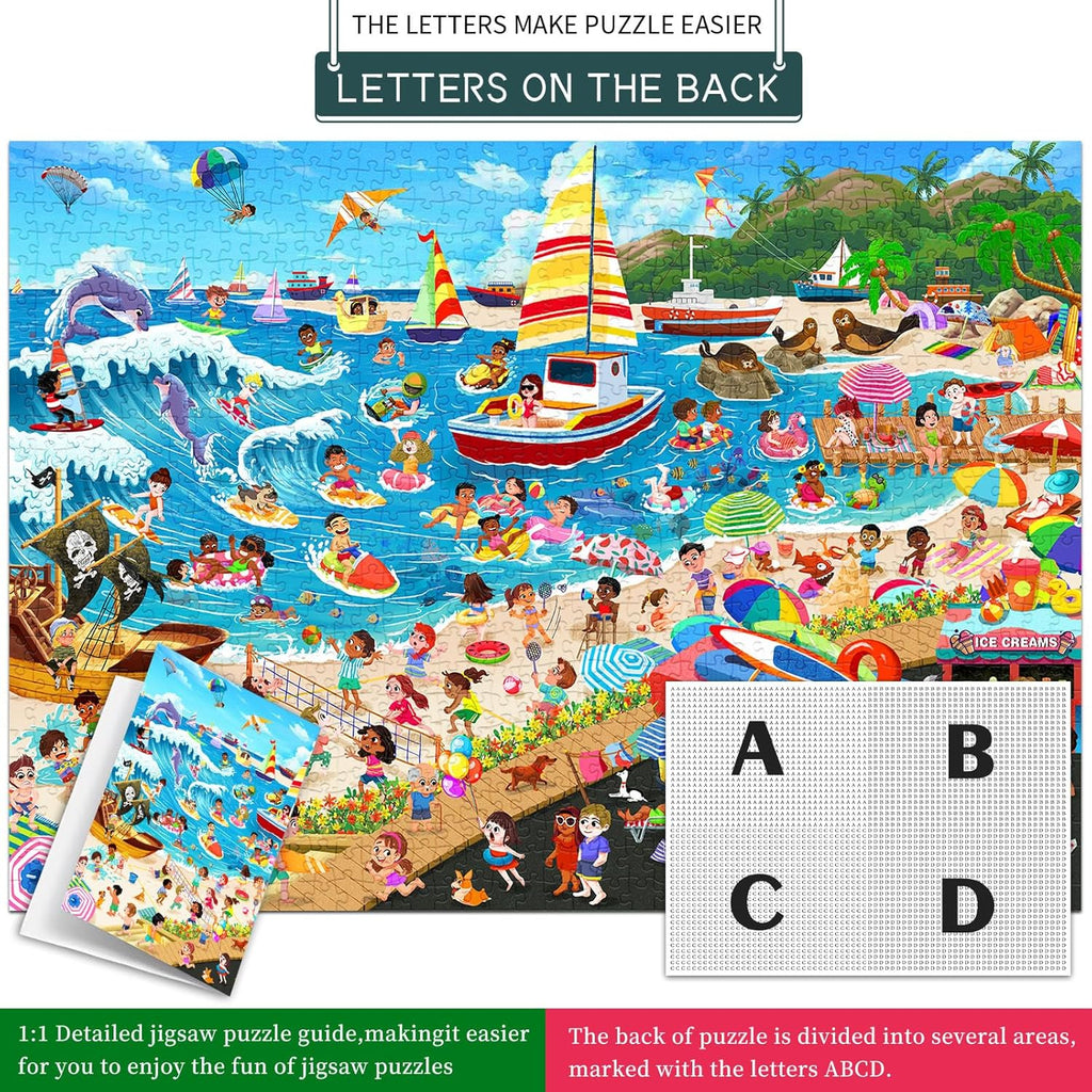 Summer Beach Puzzles for Adults 1000 Pieces, Letters on Back, Impossible Hard Difficult Challenging, Precise