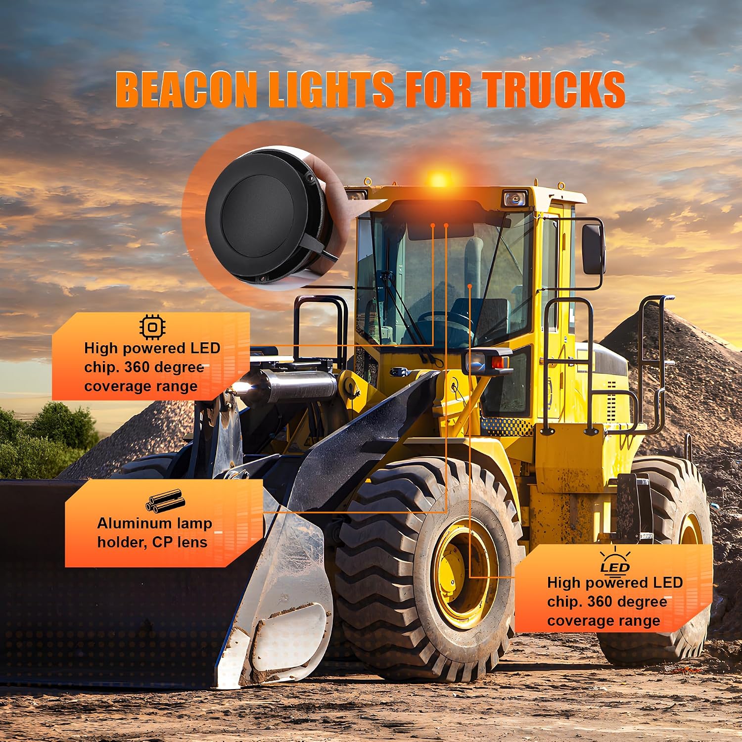 LED Amber Strobe Beacon Lights, Safety Warning Emergency Hazard Rotating Flashing Lights for Forklift Truck, Tractor