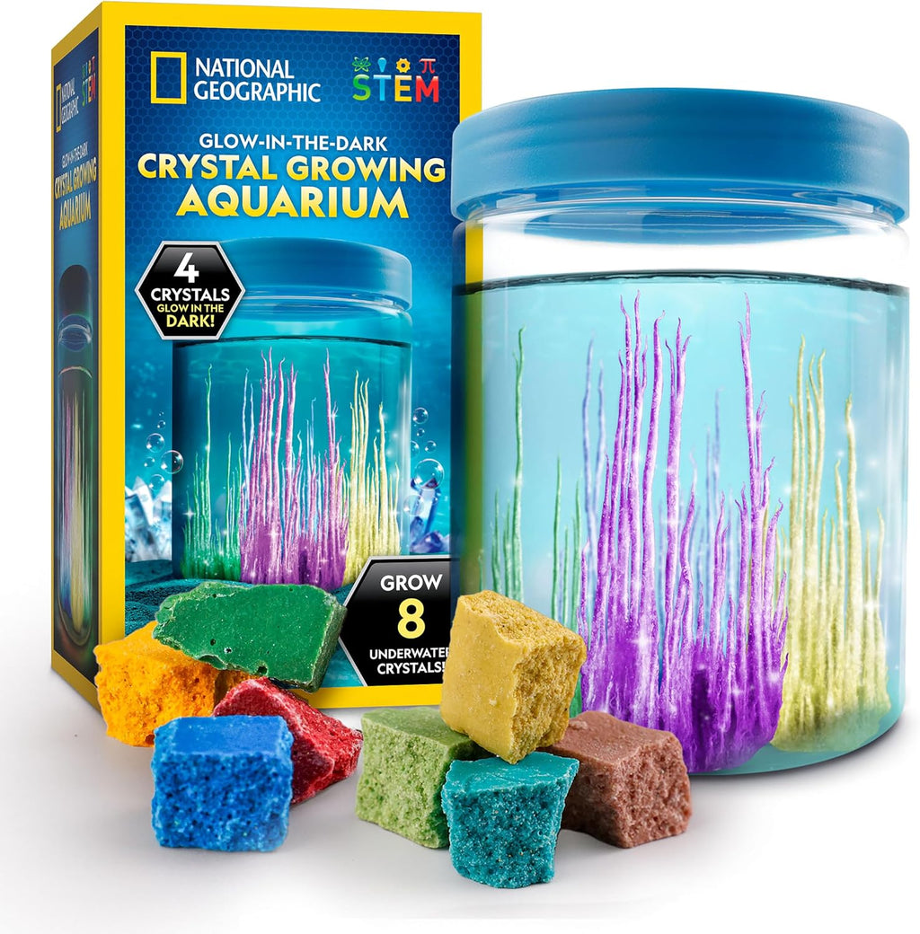 National Geographic Underwater Crystal Growing Aquarium Science Kit | Grow 8 Colorful Crystals Underwater, Secure