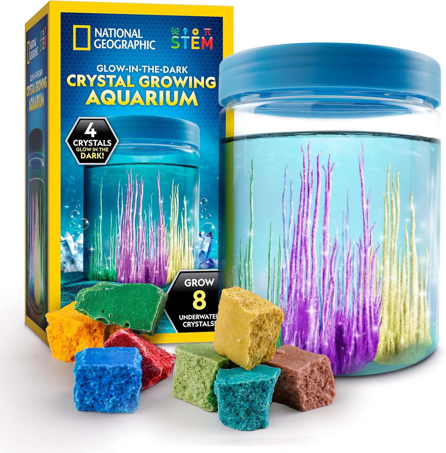 National Geographic Underwater Crystal Growing Aquarium Science Kit | Grow 8 Colorful Crystals Underwater, Secure