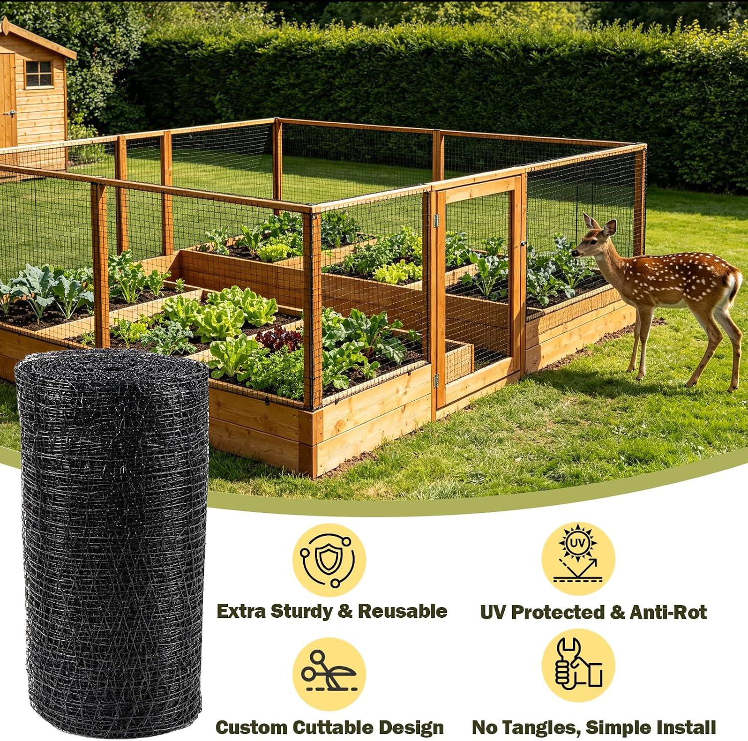 Deer Fence Netting, 7 x 100 Feet Heavy Garden Netting Anti Bird Protective Net Reusable for Plants Fruit Trees