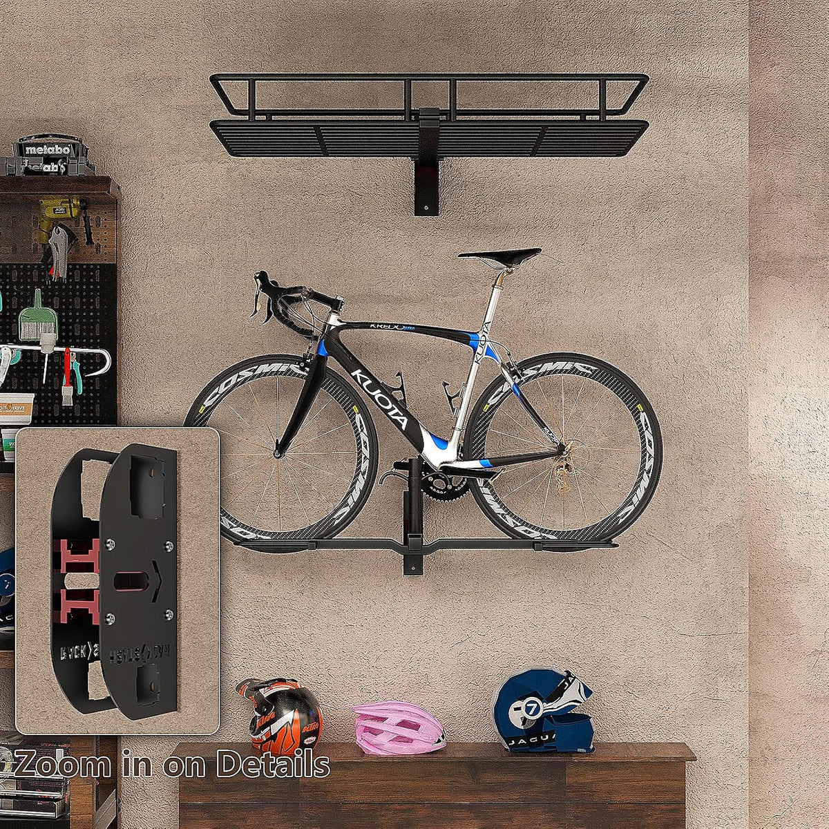 Hitch Wall Mount Bike Rack - Adjustable 1.25" to 2" Receiver For Garage Organization, Heavy Duty Storage Rack Holds