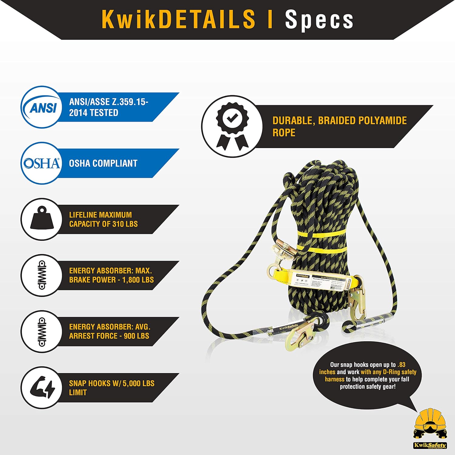 Charlotte, NC - TSUNAMI KIT [Premium BRAIDED ROPE] Vertical Lifeline, 1-D Ring Safety Harness, Lightweight Tool