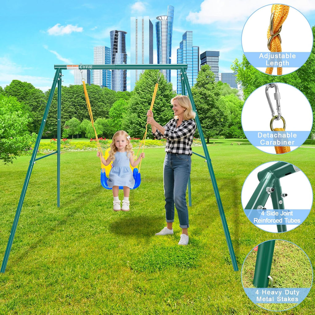 Toddler Swing Set, 4-in-1 Kids Swing Sets for Backyard, Indoor/Outdoor Baby Swing with Heavy Duty Metal Stand