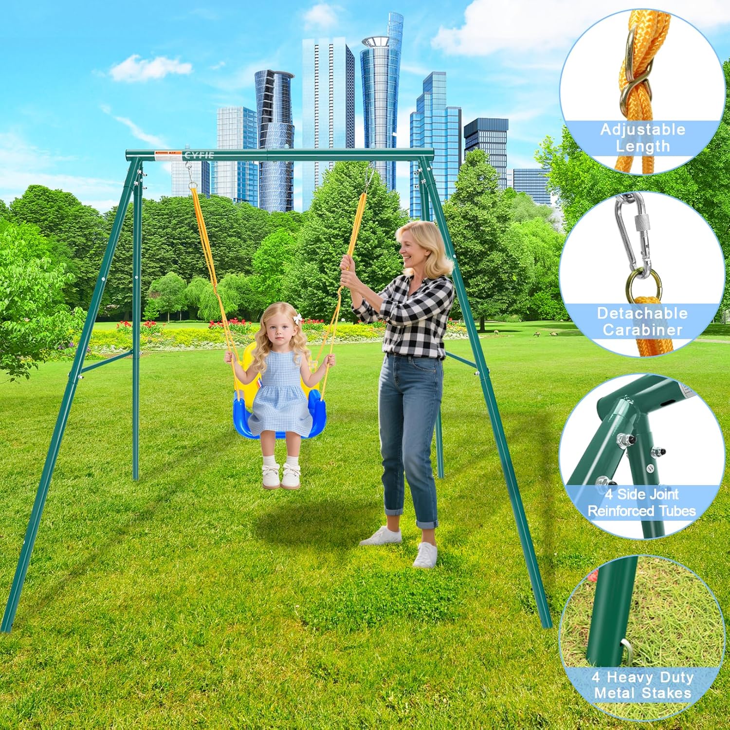 Toddler Swing Set, 4-in-1 Kids Swing Sets for Backyard, Indoor/Outdoor Baby Swing with Heavy Duty Metal Stand