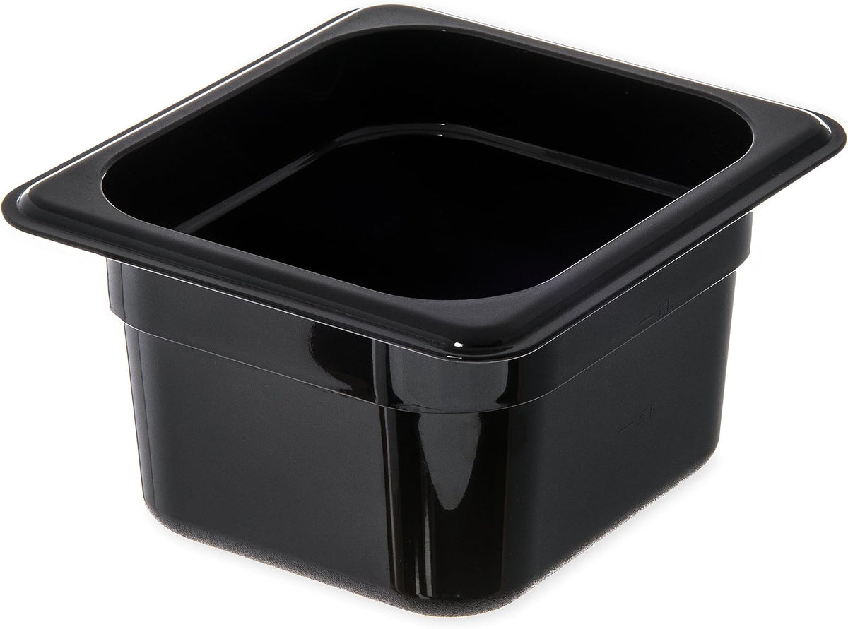 3068403-E Plastic Food Pan, 1/6 Size, 4 Inches Deep, Black