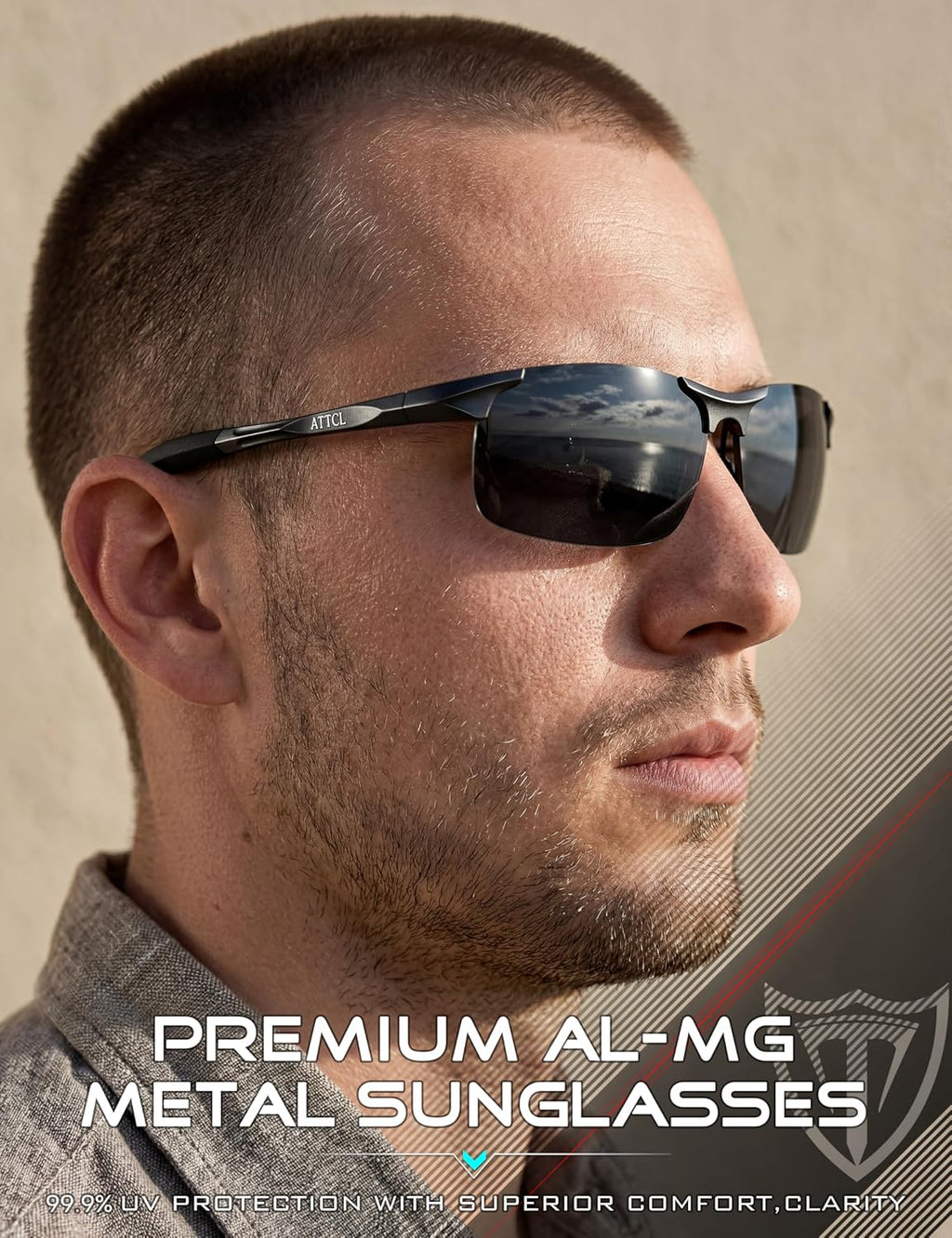 0.9 oz Polarized Sunglasses Men Al-Mg Metal Golf Fishing Sports UV400 | Lightweight Wrap Around Anti Slip Frame
