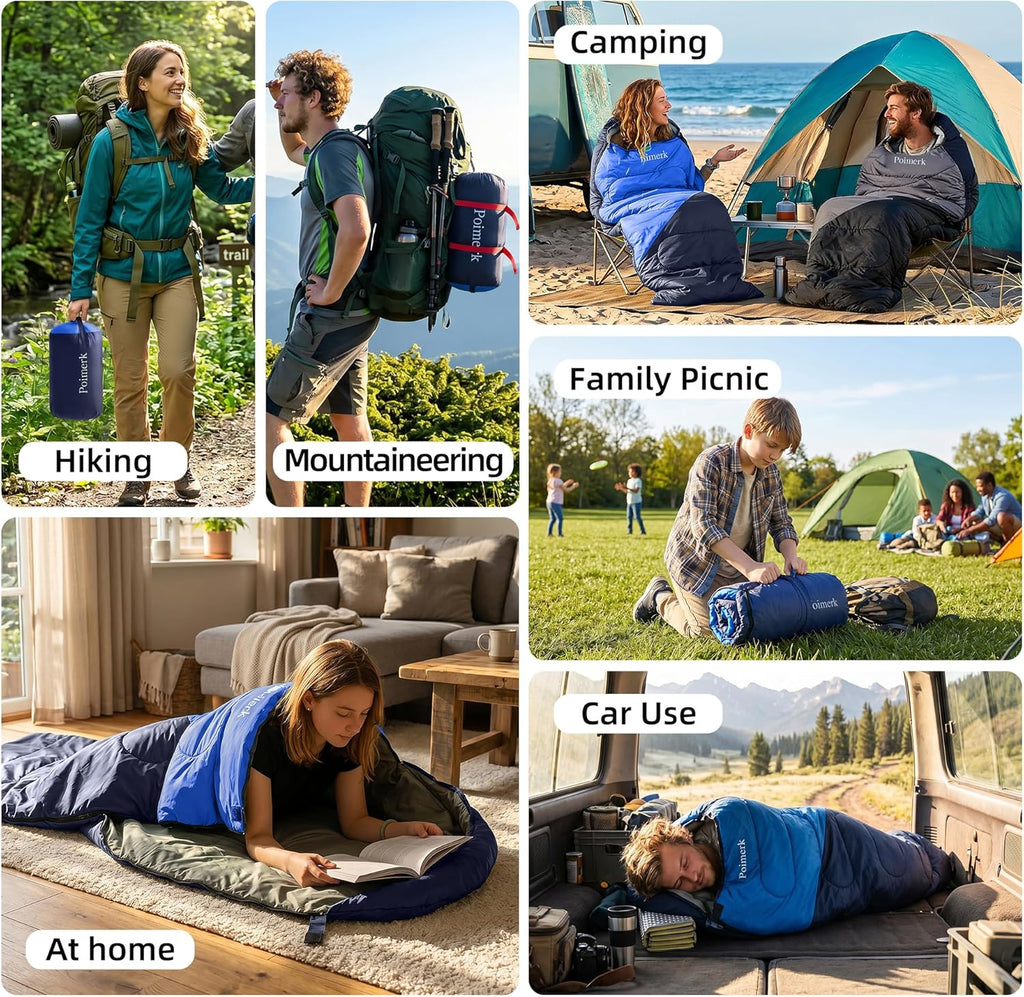 Lightweight Compact Sleeping Bag for Adults & Kids Camping Backpacking Warm | 3lb, packs 8"x14". Left-zip pairs with