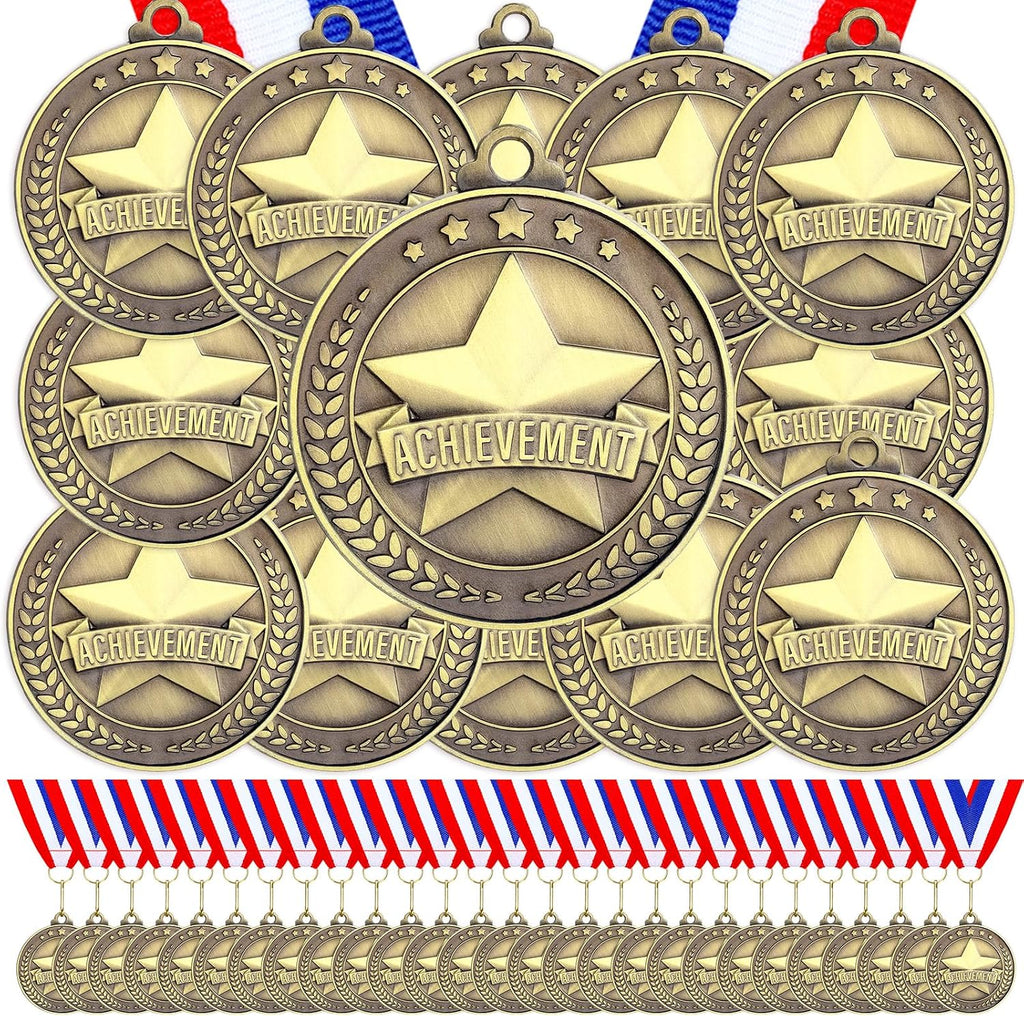 60 Pcs Gold Award Medals with Neck Ribbons 2 Inch Winner Medals Awards Bulk Metal Trophy Award Prize Gift for Adult