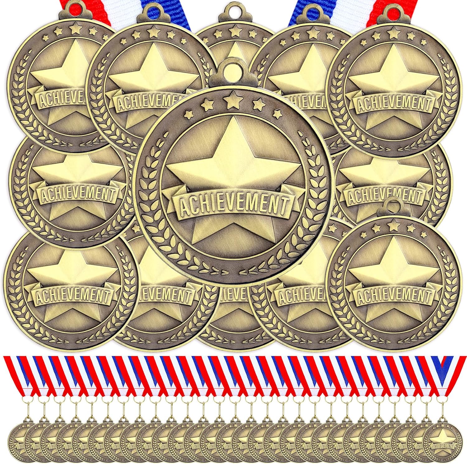 60 Pcs Gold Award Medals with Neck Ribbons 2 Inch Winner Medals Awards Bulk Metal Trophy Award Prize Gift for Adult