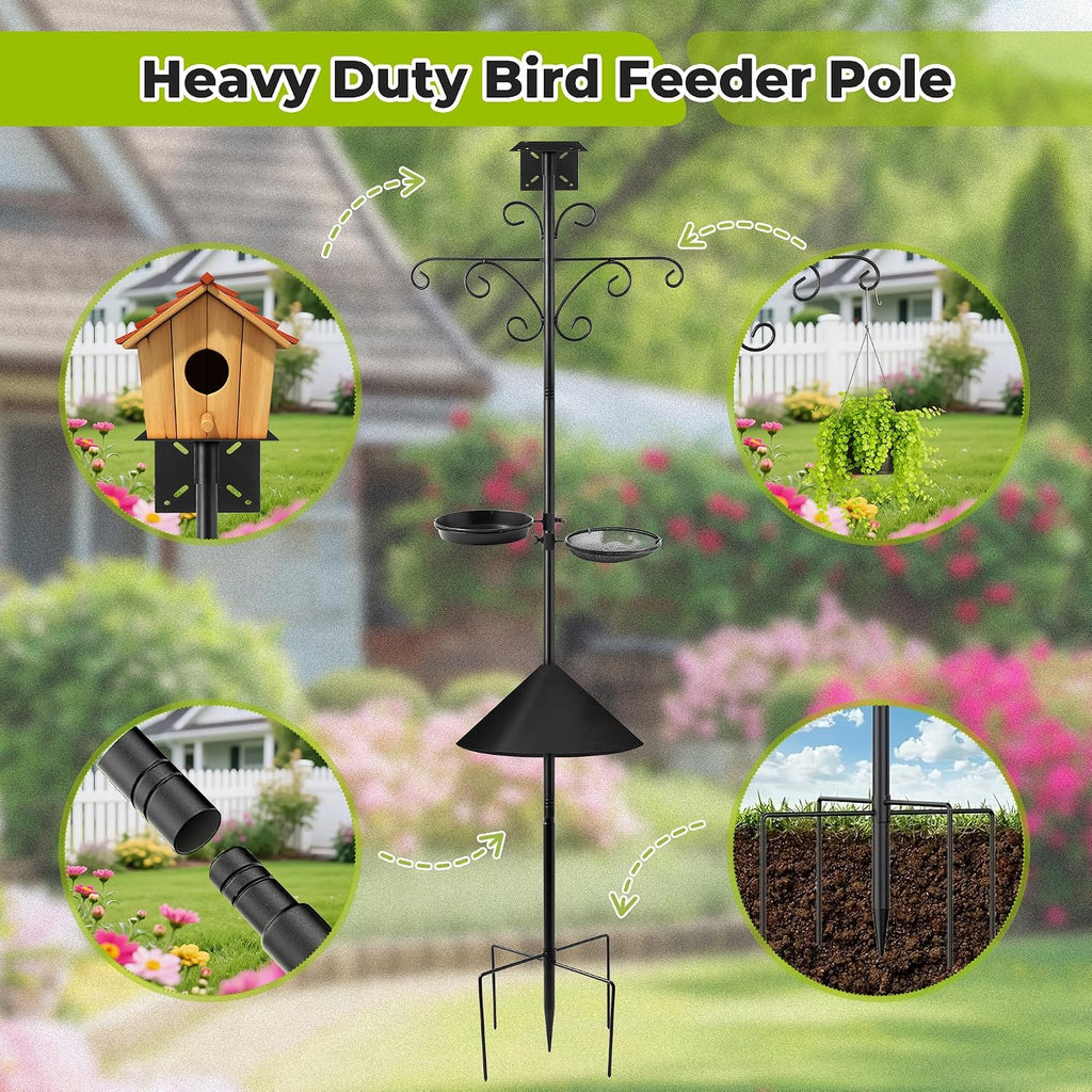 Bird Feeder Pole Stand - 92 Inch Bird Feeding Station for Outdoor Outside, Heavy Duty Adjustable Birdhouse Pole