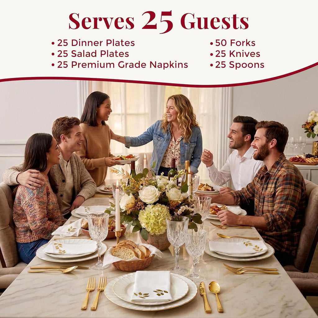 HEAVYWEIGHT Gold Scalloped Disposable Dinnerware Set 175 Pc